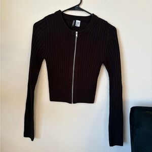 Black ribbed zipup sweater XXS